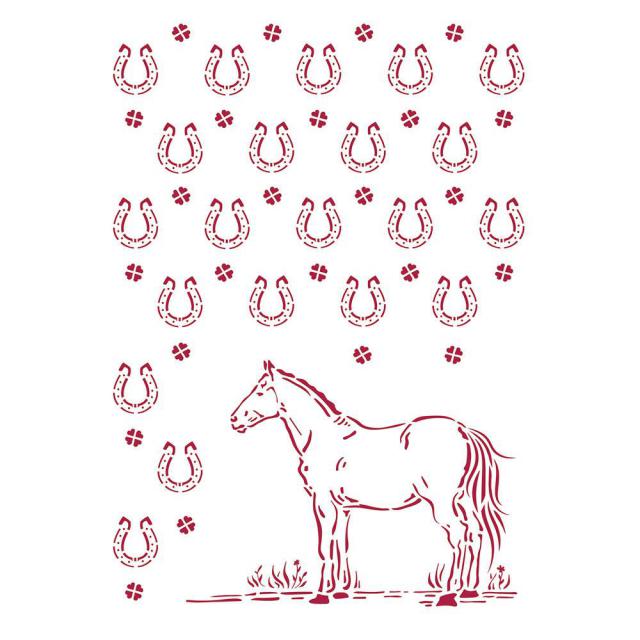 KSG468 Stencil G 21x29.7 Romantic Horses Horseshoe Pattern