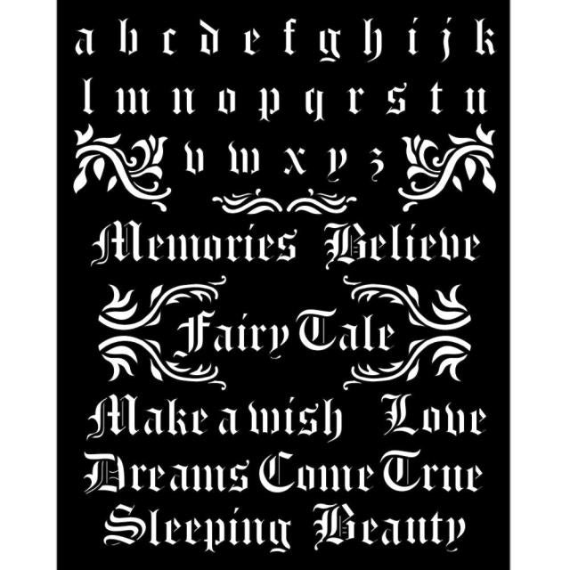 KSTD076 Thick Stencil 20x25 Sleeping Beauty Alphabet and Quotes