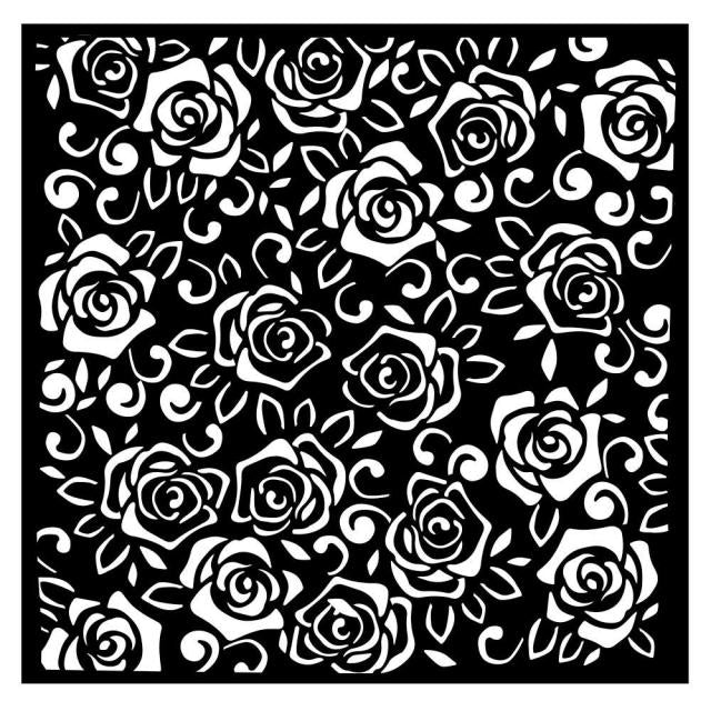 KSTDQ76 Thick Stencil 18x18 Rose Parfum Roses Pattern