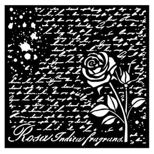KSTDQ77 Thick Stencil 18x18 Rose Parfum Manuscript with Rose