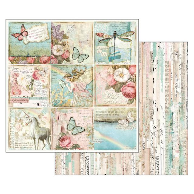 SBB536 Double Sided Single Sheet Wonderland Butterflies and Unicorns Cards