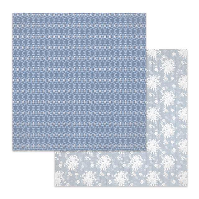 SBB621 Double Sided Single Sheet Texture White Flowers on Blue
