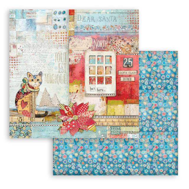SBB806 Double Sided Single Sheet Christmas Patchwork Cat