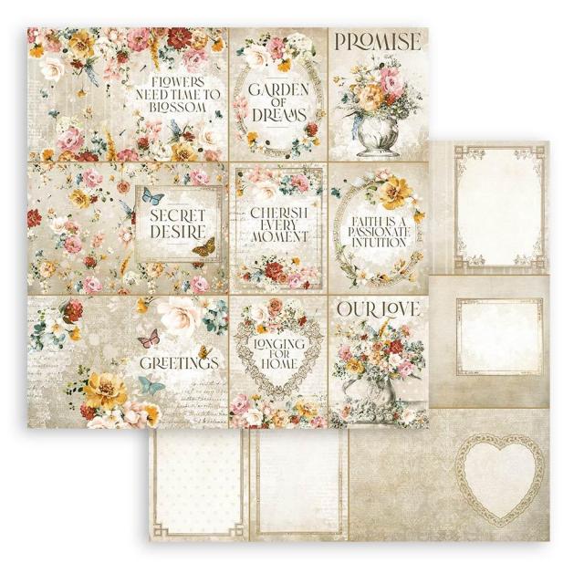 SBB871 Double Sided Single Sheet Romantic Garden of Promises Flower Pattern Flowers and Newspaper Ca