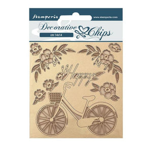 SCB157 Decorative Chips 14 x 14cm Create Happiness Welcome Home Bicycle