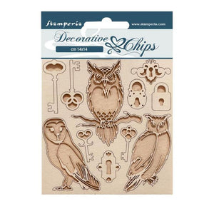 SCB168 Decorative Chips 14 x 14cm Vintage Library Keys and Owls