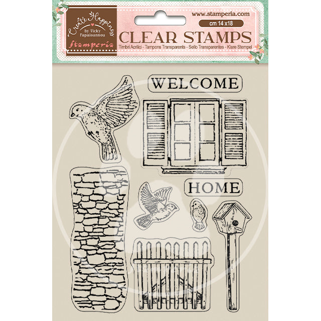 WTK165  Clear Stamp 14x18 Create Happiness Welcome Home Birds