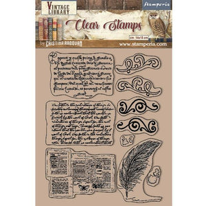 WTK172  Clear Stamp 14x18 Vintage Library Calligraphy